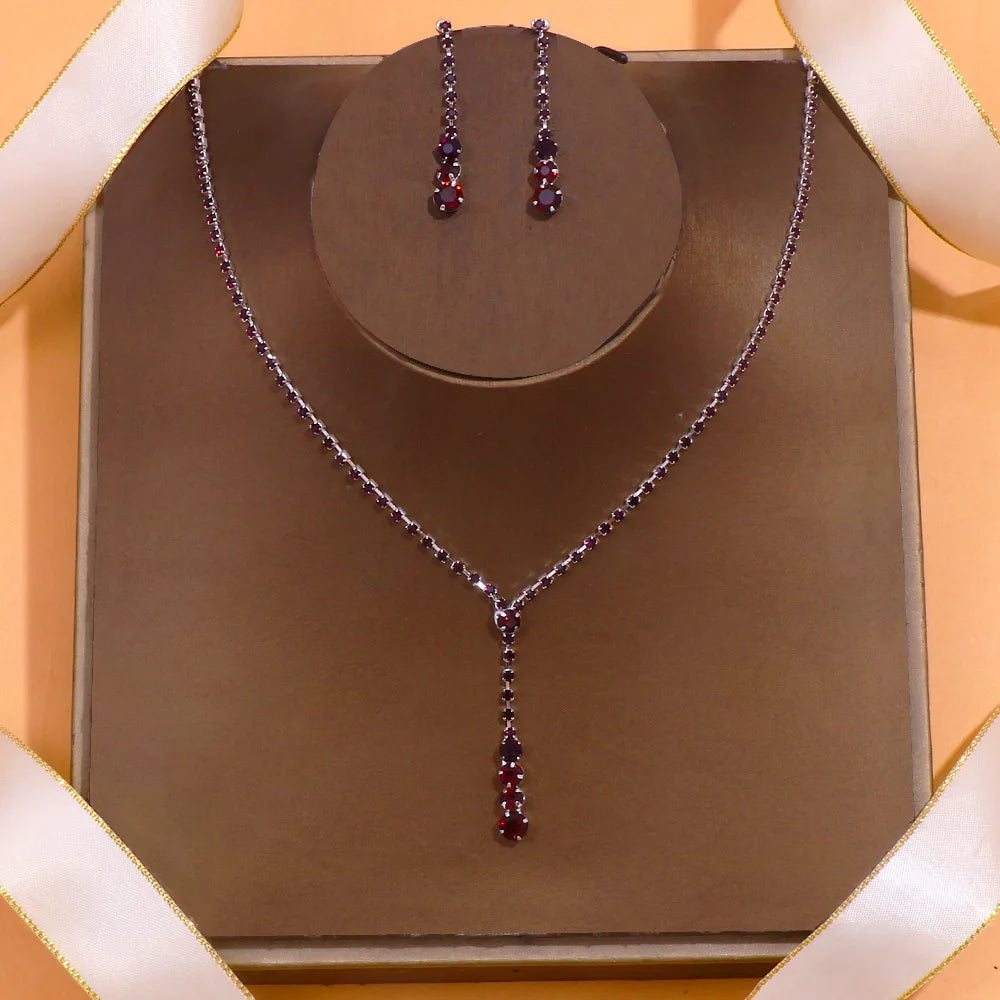 BLIJERY NEW Elegant Tennis Style Jewelry Sets for Women Shiny Royal Blue/Green Necklace Earrings Bridal Wedding Jewelry Set